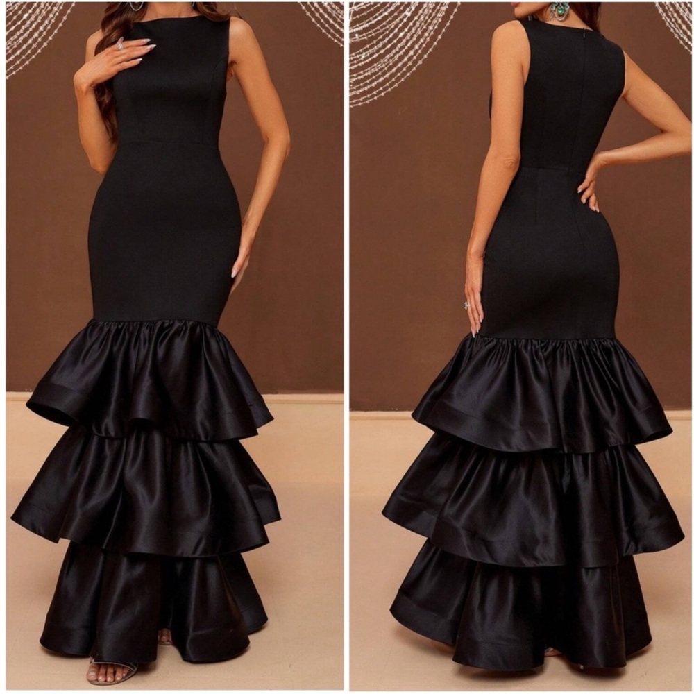 Luxe Ruffle Hem Sleeveless Party Formal Wedding Dress XS S M L - Picture 2 of 3